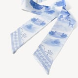 Skinny Silk Scarf Sky Blue Toile De Jouy 