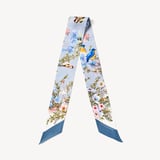 Edwardian Garden Skinny Silk Scarf Sky Blue Pure Silk