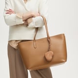 Heart Zipped Bag Charm Caramel Soft Saffiano