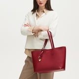 Zipped East West Tote with Heart Shaped Lock & Key Charm Cherry Red Soft Saffiano