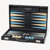 24-inch Grand Backgammon Set Ebony & Sky Blue Pebble