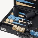 24-inch Grand Backgammon Set Ebony & Sky Blue Pebble