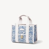 Mini Henley Tote Sky Blue Toile De Jouy Hand Embroidery