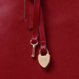 Zipped East West Tote with Heart Shaped Lock & Key Charm Cherry Red Soft Saffiano
