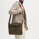 Slim Nylon Briefcase Olive Nylon Canvas with Leather Trim