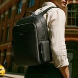 Zipped Leather Backpack Black Pebble