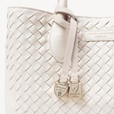 Midi London Tote Chalk White Woven Leather