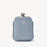 5oz Hip Flask with Leather Pouch Sky Blue Pebble