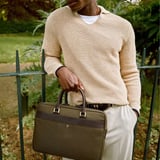 Slim Nylon Briefcase Olive Nylon Canvas with Leather Trim