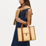 Henley Tote Natural Chevron Raffia & Smooth Tan