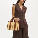 Mini Henley Tote Natural Chevron Raffia & Smooth Tan