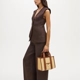 Mini Henley Tote Natural Chevron Raffia & Smooth Tan