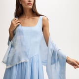 Silk Check Scarf Sky Blue Silk Modal