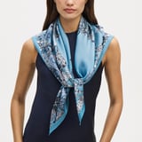 Ombre 'A' Floral Silk Scarf Sky Blue Pure Silk