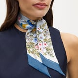 Edwardian Garden Skinny Silk Scarf Sky Blue Pure Silk