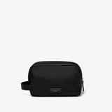 Men's Wash Bag Black Nylon Canvas with Leather Trim