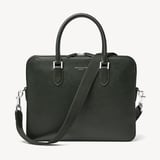 Slim Leather Briefcase Forest Green Saffiano
