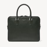Slim Leather Briefcase Forest Green Saffiano