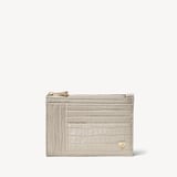 Double Sided Zipped Card & Coin Holder Deep Shine Dove Grey Small Croc