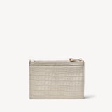 Double Sided Zipped Card & Coin Holder Deep Shine Dove Grey Small Croc
