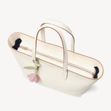 Zipped East West Tote with Bee & Flower Charm Ivory Pebble