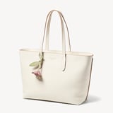Zipped East West Tote with Bee & Flower Charm Ivory Pebble