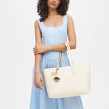 Zipped East West Tote with Bee & Flower Charm Ivory Pebble
