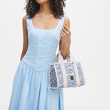 Mini Henley Tote Sky Blue Toile De Jouy Hand Embroidery