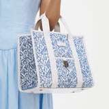 Henley Tote Sky Blue Toile De Jouy Hand Embroidery