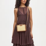 Camera Crossbody Natural Chevron Raffia & Smooth Tan