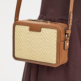 Camera Crossbody Natural Chevron Raffia & Smooth Tan