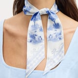 Skinny Silk Scarf Sky Blue Toile De Jouy 