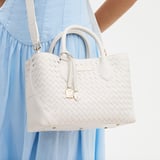 Midi London Tote Chalk White Woven Leather