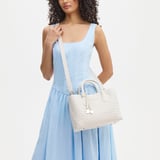 Midi London Tote Chalk White Woven Leather