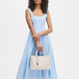 Midi London Tote Chalk White Woven Leather