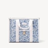 Henley Tote Sky Blue Toile De Jouy Hand Embroidery