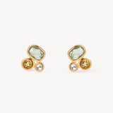 Multi Gemstone Stud Earrings Green Amethyst, Citrine & White Topaz