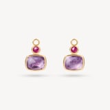 Duo Gemstone Charm Hoop Earrings Purple Amethyst & Rhodolite Garnet
