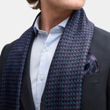 Pure Silk Tassel Scarf Navy Falling Shields