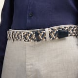 Men's Stretch Woven Belt Natural, Ivory & Navy