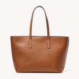 Zipped East West Tote with Shield Charm Tan Pebble
