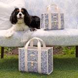 Henley Tote Sky Blue Toile De Jouy Hand Embroidery