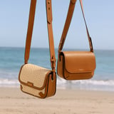 Ella Crossbody Natural Raffia & Smooth Tan