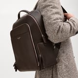 Zipped Leather Backpack Chocolate Pebble