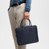 Slim Leather Briefcase  Navy Saffiano