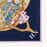 Edwardian Garden Silk Scarf Navy Pure Silk