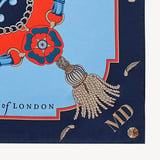 Aspinal Signature Shield Silk Scarf Navy & Burnt Sienna Pure Silk