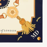Aspinal Signature Shield Silk Scarf Navy Pure Silk