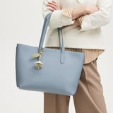 Zipped East West Tote with Bee & Flower Charm Sky Blue Pebble