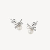 Diamond & Pearl Bow Stud Earrings 0.16ct Diamond